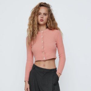 ZARA Jewel Button Rib Trim Jacket Cardigan